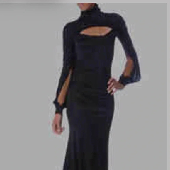 black gown w/ train long sleeve dramatic statement dress like Beyoncé wore sz 8 - Picture 7 of 17